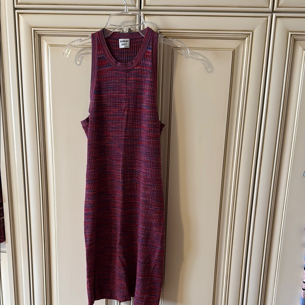 Urban Outfitters Ribbed Red and Purple Sheath Midi Dress